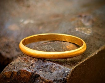 24k Tiny Gold Band, Solid Pure Gold, Delicate Hand Forged, .999 Purity