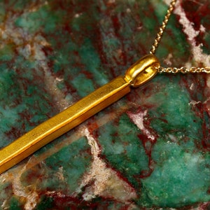 24k Gold Bar Pendant - Investment Jewelry - 40mm Long Bar Shape - Small Minimalist Gold Charm (N1775)