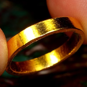 24k Smooth Gold Band - 4mm Wide - Solid Pure Gold - Hand Forged - Handmade - Polished Smooth Finish - Pure .999 Gold Ring - Solid Gold Band