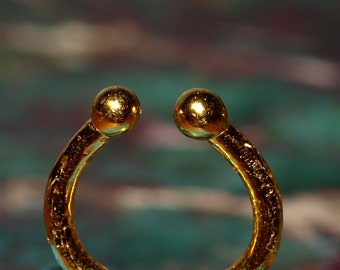 24k Septum Nose Ring - No Piercing Needed - Horseshoe Nose Ring - 24k Genuine Gold - Beautiful Bright Gold - "Fake" Barbell Septum Ring