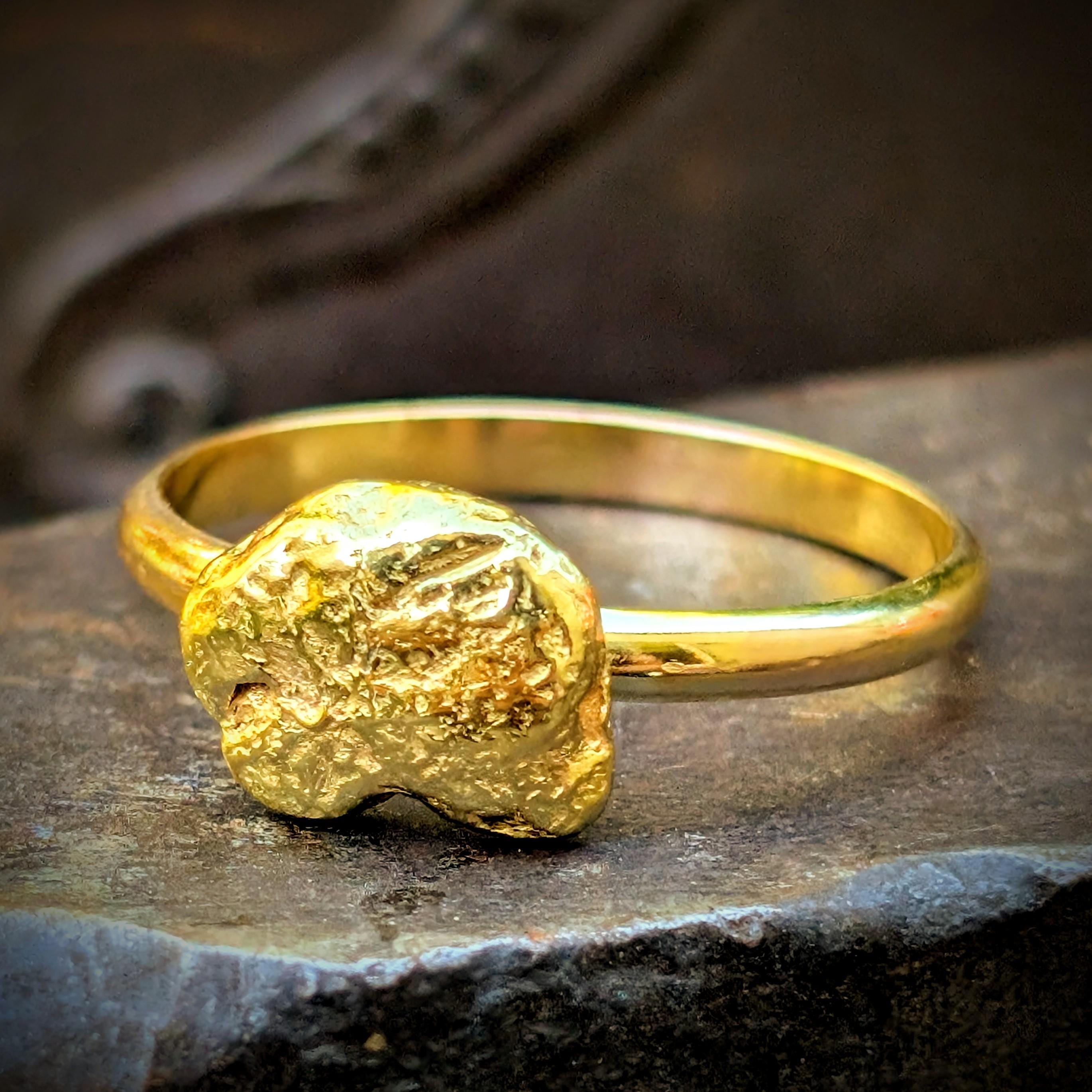 14K nugget ring シグネットリング Natural 22k Gold Nugget Ring, Size 7, Smooth 14k Band (N1672) - Etsy