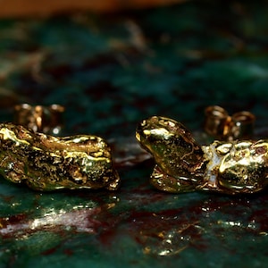 Gold Nugget Stud Earrings - High Quality Gold - Alaska Gold Nuggets - Natural High Pure Nice Gold Nugget Earrings - Placer Gold (N1278)