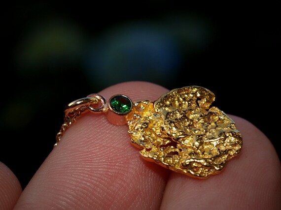 Gold Nuggets & Chrome Diopside Pendant - Brilliant Genuine Raw