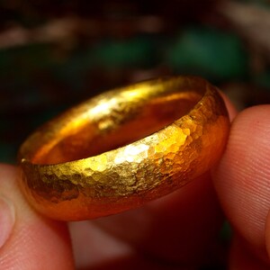 24k Gold Band - 7mm Comfort Fit Solid Gold Ring - Hand Forged Hammered Texture - Rustic Handmade Men's Engagement Ring - Pure .999 Gold image 5