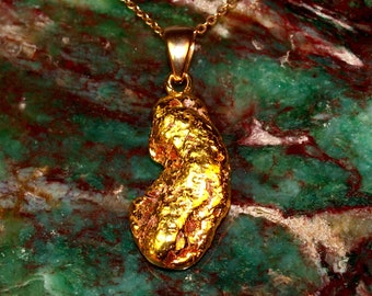 Chunky Gold Nugget Pendant - Gold Nugget with Loop - Beautiful Dense Raw Gold Charm - Genuine Nugget found in Alaskan Goldfields (N1735)
