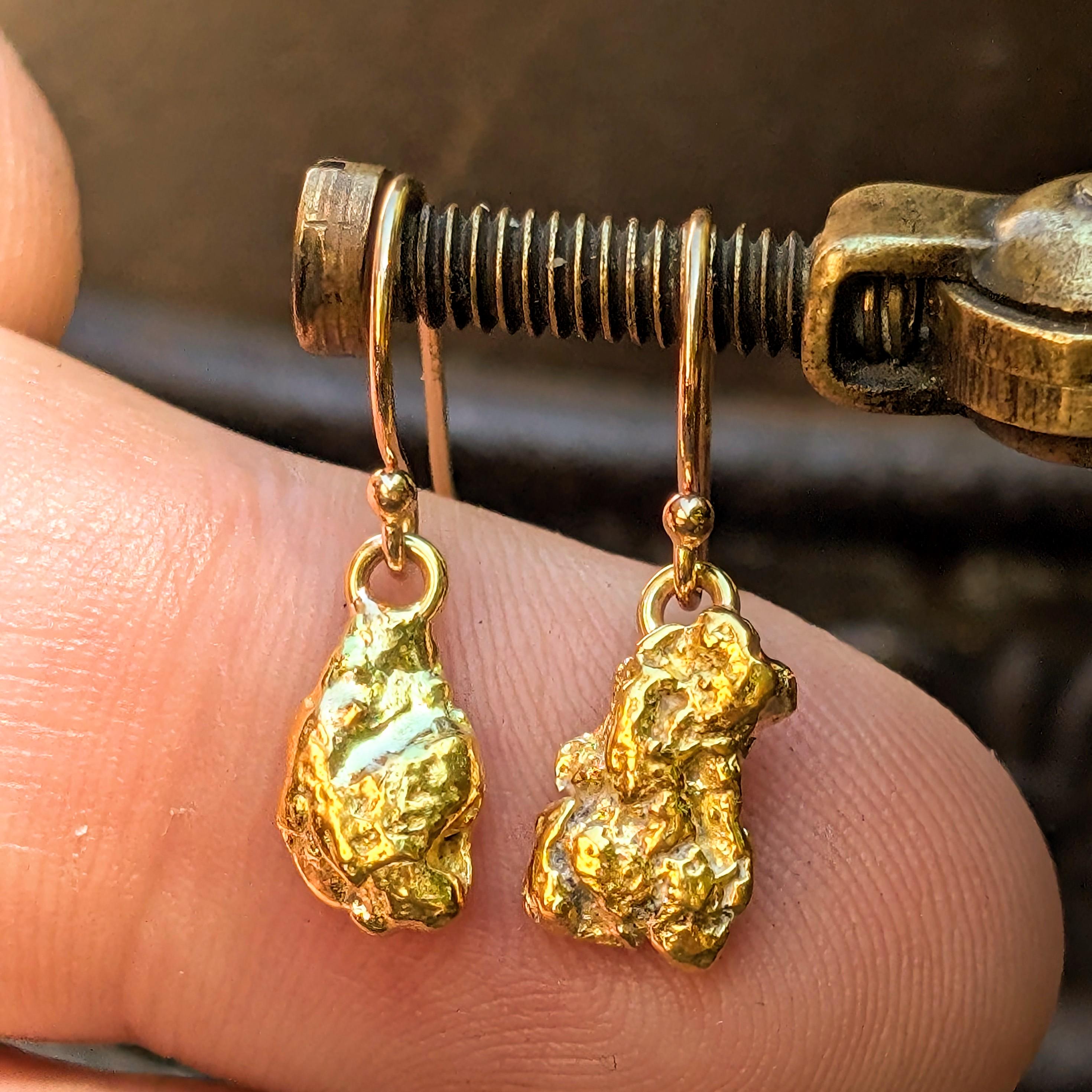 Gold Nugget Dangling Drop Earrings With Hooks, California Jewelry