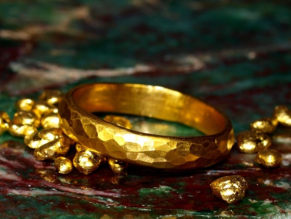 24k Gold Band - Hand Forged Hammered Half-round Ring 24k Gold Band - Hand Forged Hammered Half-round Ring