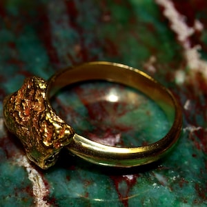 Natural Gold Nugget Ring - Size 4 - Smooth 18k Band Ring - High Purity 22k Natural Gold Nugget - Genuine Real Alaska Nugget (N1480)