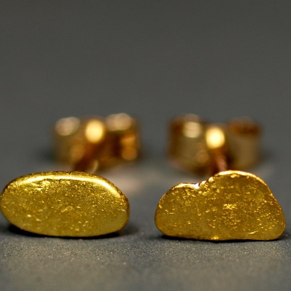 Raw Gold Nugget Stud Earrings - California Placer Gold - Natural Gold Nuggets with 14k Posts