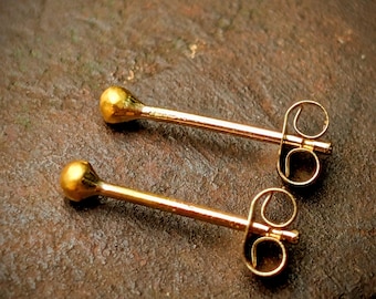 24k Solid Gold Ball Studs, Tiny Minimalist Earrings