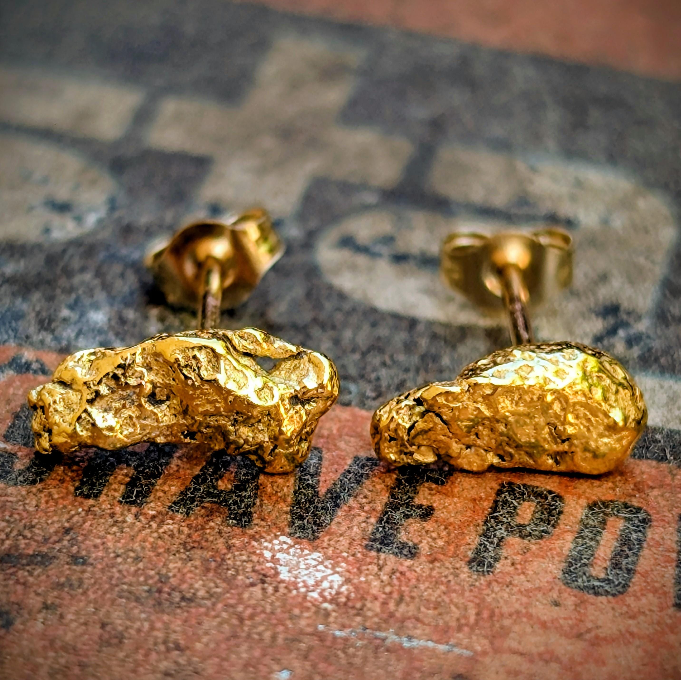Nugget Stud Earrings Gold Nuggets - Alaskan Gold - Raw Placer Gold