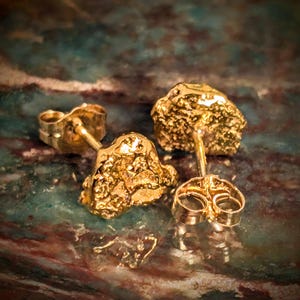 Gold Nugget Studs - High Quality Gold Nugget Earrings - California Gold Nuggets - Natural High Purity Gold Earrings - Raw Gold (N2201)