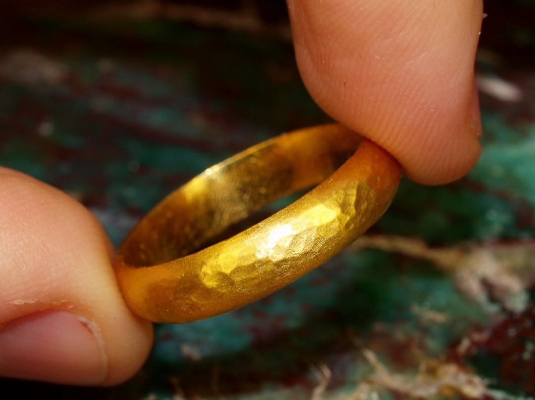 24k Gold Band 5mm Wide Solid Pure Gold Hand Forged Hammered