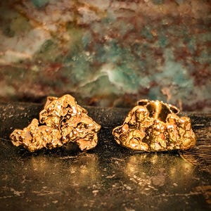 Gold Nugget Studs - High Quality Gold Nugget Earrings - California Gold Nuggets - Natural High Purity Gold Earrings - Raw Gold (N2200)