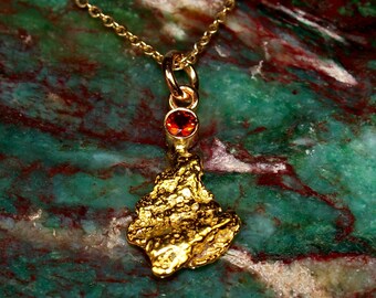 Gold Nuggets & Fire Citrine - Brilliant Genuine Raw Gold Nuggets - Necklace - California Gold - Orange Citrine Gemstone (N1578)
