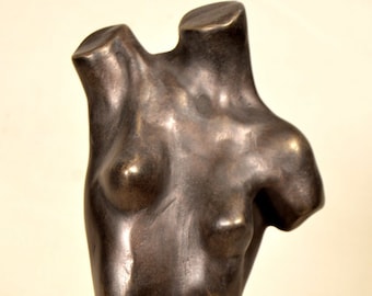 Small sculpture statuette, female torso with rusty iron patina