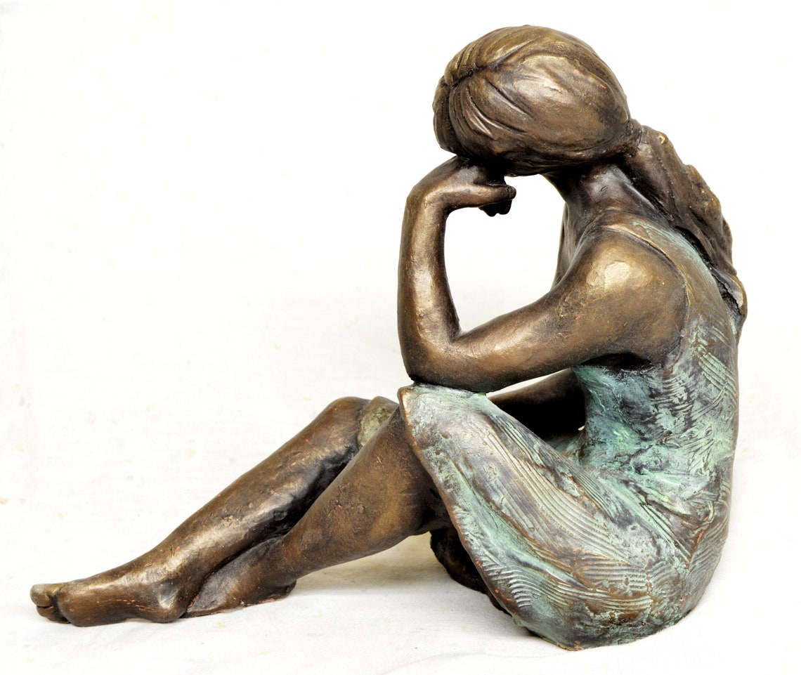 Cold cast bronze sculpture/statue woman seated on floor Etsy