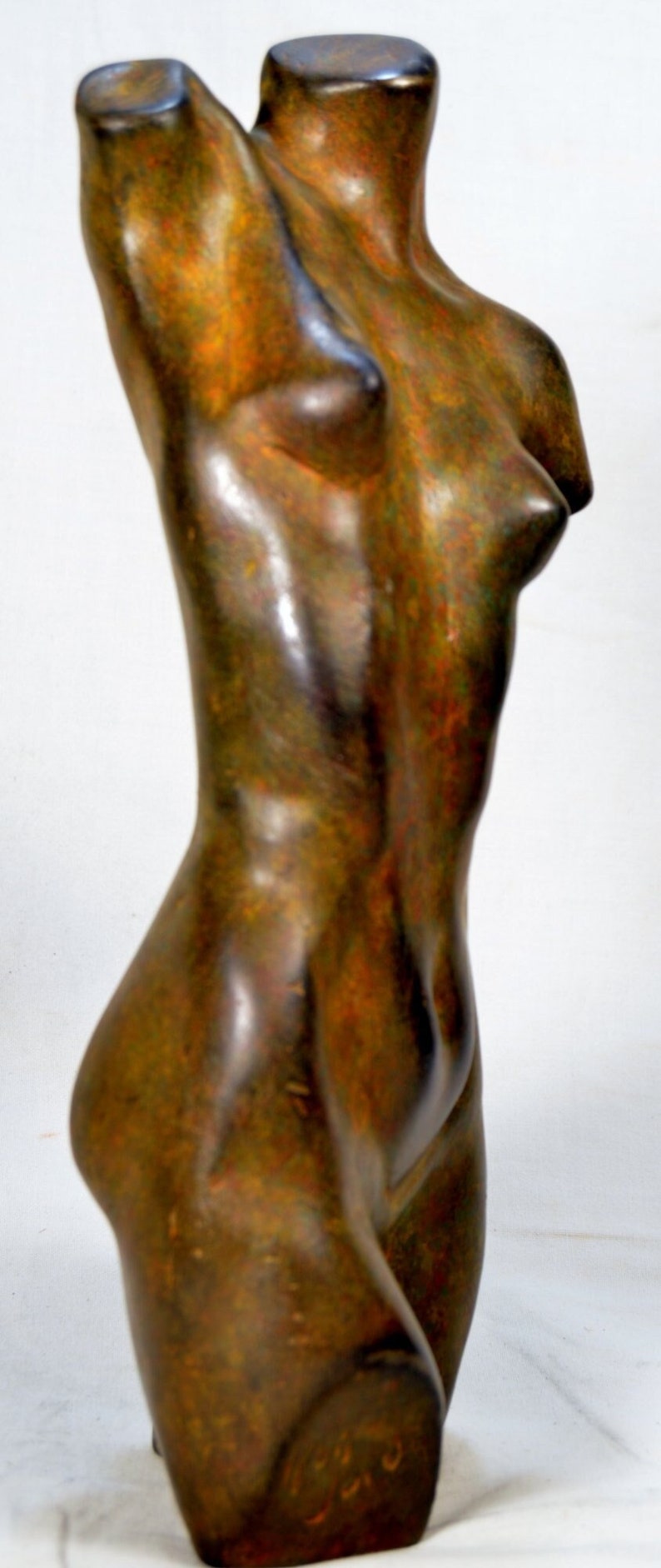 Sculpture statuette, female torso with rusty iron patina image 1