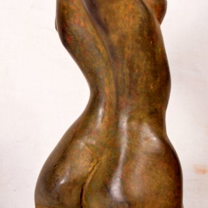 Sculpture statuette, female torso with rusty iron patina image 2