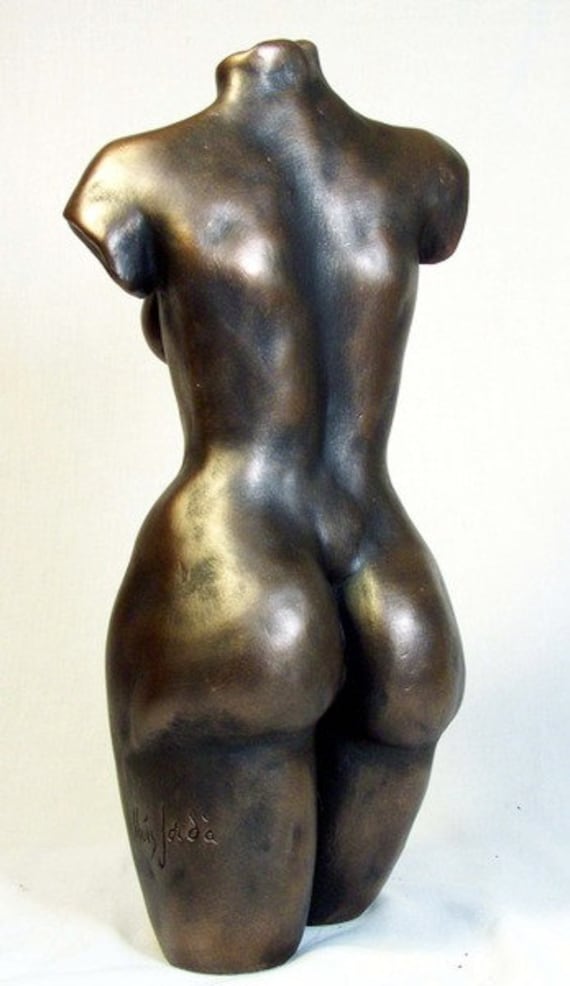 MODERN SCULPTURE cold cast bronze statue woman torso 