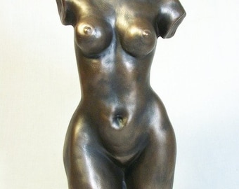 Cold cast bronze sculpture nude woman torso