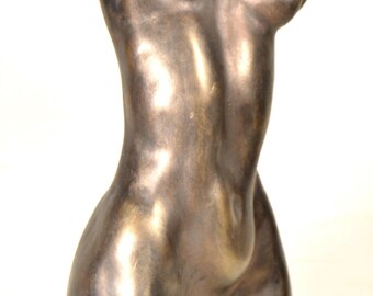 Torso figure of a woman, handmade sculpture in bronze on a resin core, signed by the author