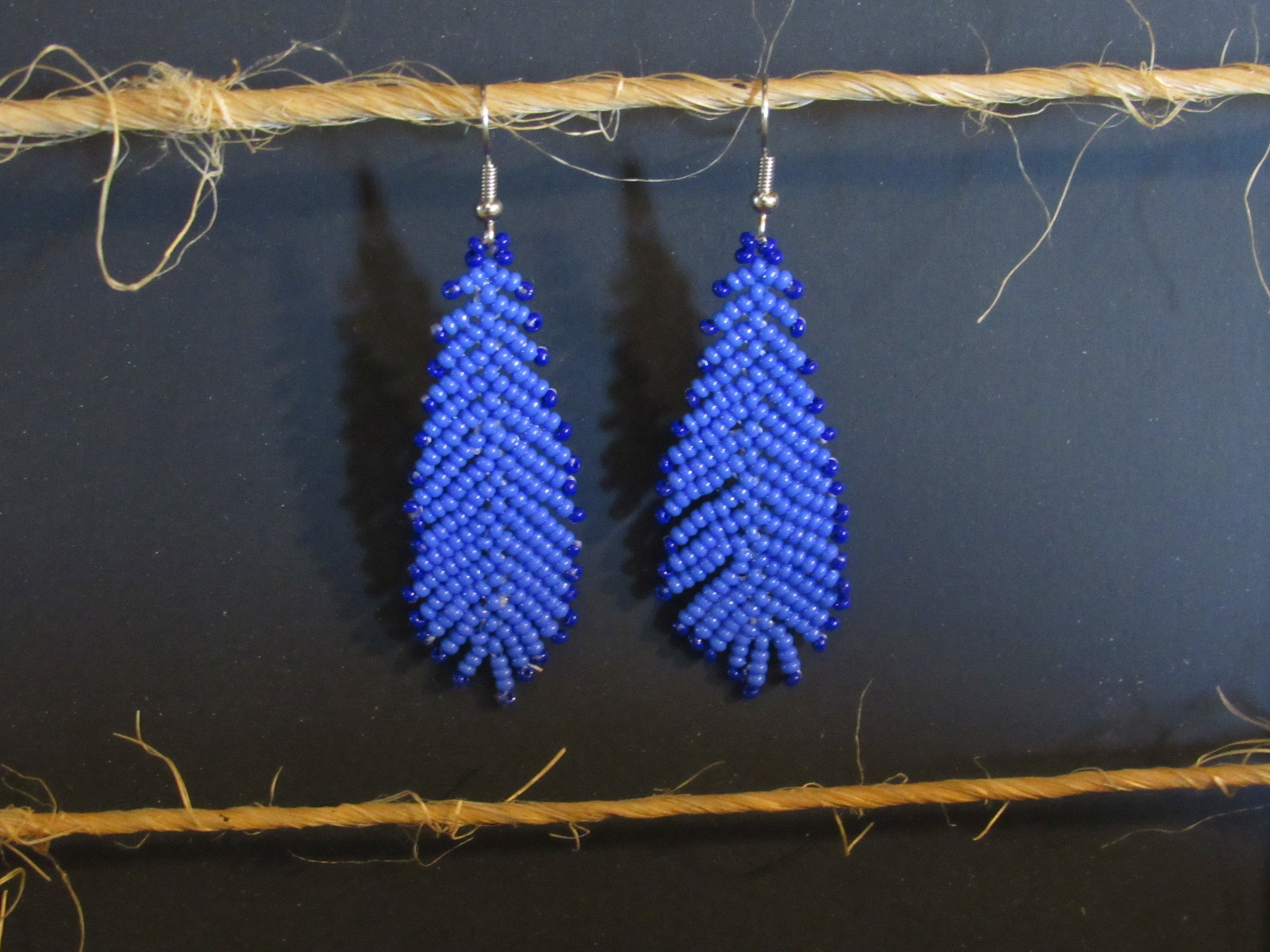 Beaded Feather Earrings Etsy