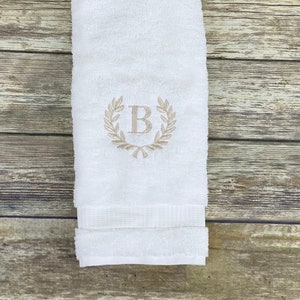 Monogram Terry Cloth Hand Towel With Ribbon Trim / Guest Towel 