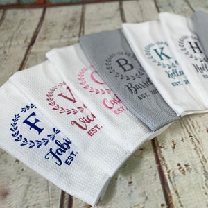 New home gift kitchen towels, Embroidered tea towels, Couples gift Housewarming gift, Anniversary gift for wife, Home decor Family name