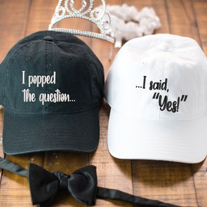Engagement gifts hat set- couples gift proposal gift- engagement gifts for her bridal shower- fiancé gift for him- I popped question hats