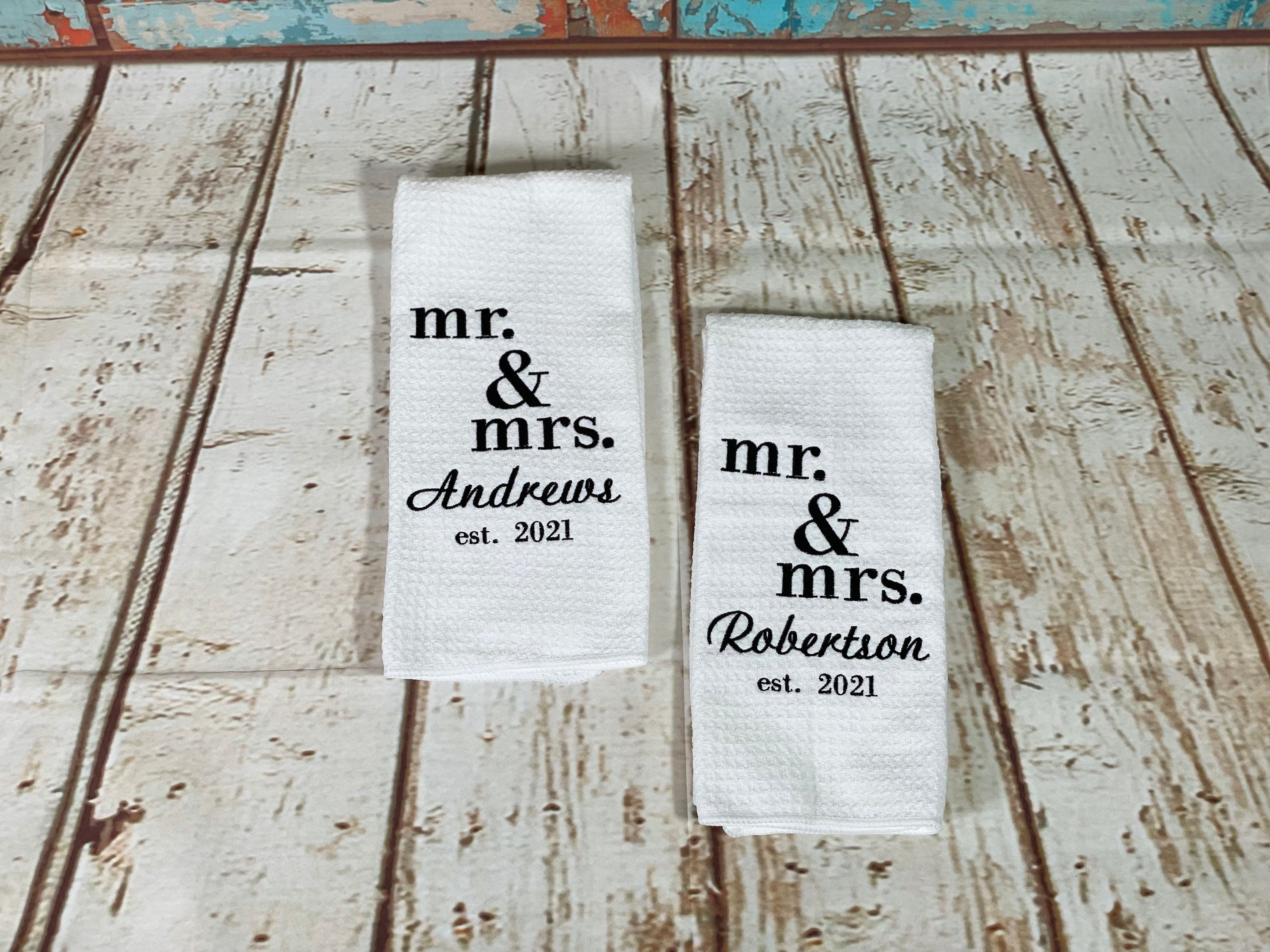 Personalized Dish Towel Mr and Mrs Kitchen Towel Custom Etsy