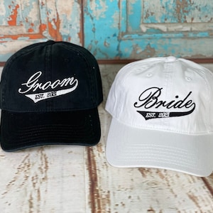 Wedding Gift Bride and Groom Hat Set, Custom Embroidered Baseball Caps, Newlywed Gift, Bride to be, Anniversary Gift, Couples Gift Est Date