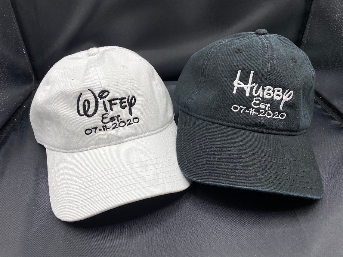 PERSONALIZED Hubby & Wifey hat SET Disney style Custom hat | Etsy