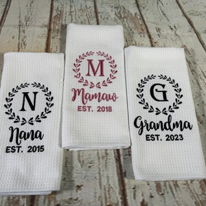 Personalized gift for grandma dish towel mothers day gift for mom kitchen decor image 2