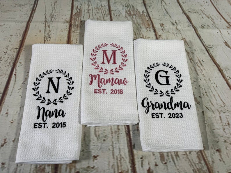 Personalized gift for grandma dish towel mothers day gift for mom kitchen decor image 2