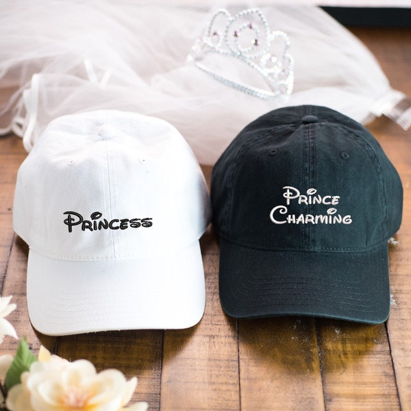 Disney couple hat SET- Disney wedding gift engagement gift- Princess and Prince Charming set