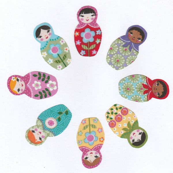Russian Doll Matriochka design patch (8) Iron on Patches 100% Cotton Fabric Appliques