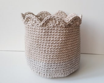 Crochet Round Basket, Crochet Scallops Basket, Finished Product, Crochet Basket for Sale, Handmade Rope Basket, Crochet Storage Basket