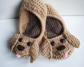 Crochet Dog Slippers, Golden Retriever Slippers, Slippers for Doglovers, Warm Slippers, Slippers for Her, Gift Slippers, Slippers for him