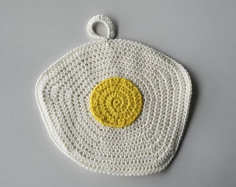 Crochet fried egg pot holder, handmade pot holder, handmade egg pot holder, kitchen decor