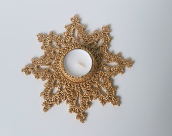 Crochet Candle Holder Crochet Snowflake Holder Golden Snowflake Holder Silver Holder Crochet Christmas Decoration Christmas Ornament