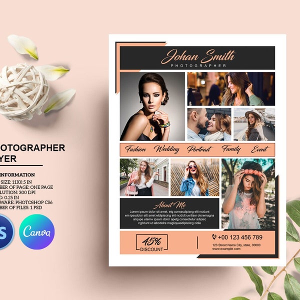 Photography Flyer Template | Photography Busiess Marketing Template for Photographer | Studio Flyer | Canva and Photoshop Template