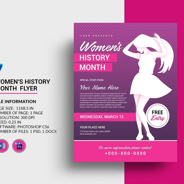 Women's History Month Celebration Flyer Template  |  Ms Word, Photoshop & Elements Template| Instant Download
