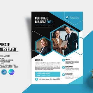Printable Business Flyer |  Clean Corporate Flyer Template |   Canva, Ms Word and Photoshop Template, Instant Download