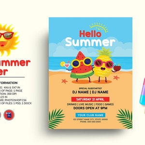 Summer Party Invitation Flyer | Summer Festival Flyer Template | Summer Celebration Flyer,  Photoshop & MS Word Template | Instant Download