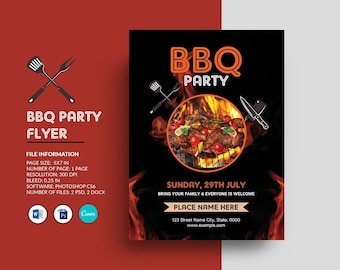 Barbecue Party Invitation Template | BBQ Party Flyer  | Ms Word, Photoshop and Canva Template , Instant Download