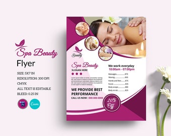 Beauty Salon Flyer Template: Customizable Spa Promotions (Canva & Photoshop, Instant Download)