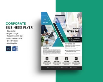 Printable Business Flyer | Clean Corporate Flyer Template |   Ms Word and Photoshop Template, Instant Download