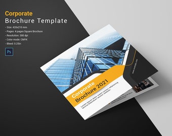 Corporate Brochure Template | Square Bifold Business Brochure |   Photoshop Template | Instant Download