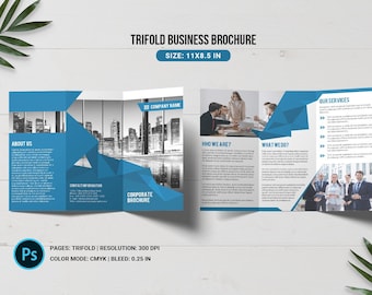Corporate Trifold  Brochure Template | Minimal Business Brochure | Photoshop Template | Instant Download